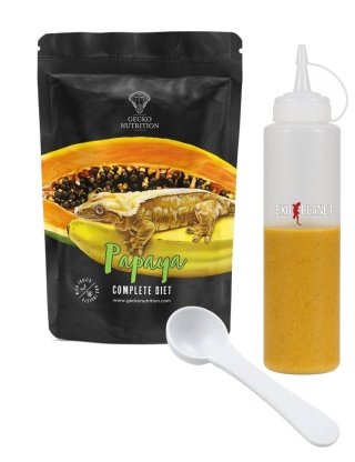 Gecko Nutrition Zestaw: Papaya 100g + Butelka do wyciskania pokarmów 230ml + Łyżeczka-miarka MiniSpoon
