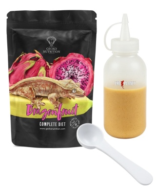 Gecko Nutrition Zestaw: Smoczy owoc 50g + Butelka do wyciskania pokarmów 100ml + Łyżeczka-miarka MiniSpoon