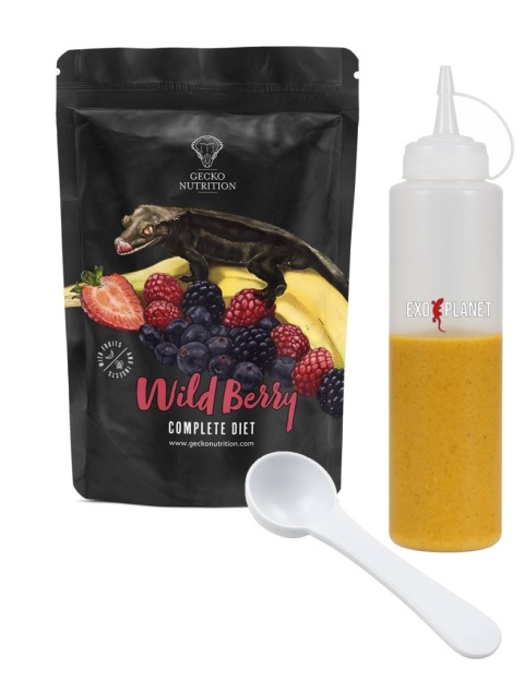 Gecko Nutrition Zestaw: Wild Berry - Owoce Leśne 100g + Butelka do wyciskania pokarmów 230ml + Łyżeczka-miarka MiniSpoon