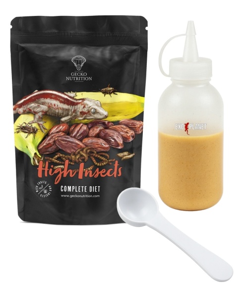 Gecko Nutrition Zestaw: High Insect 50g + Butelka do wyciskania pokarmów 100ml + Łyżeczka-miarka MiniSpoon
