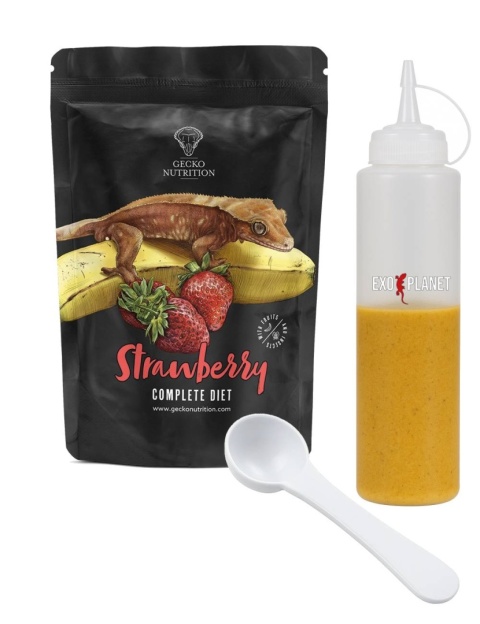 Gecko Nutrition Zestaw: Truskawka 100g + Butelka do wyciskania pokarmów 230ml + Łyżeczka-miarka MiniSpoon