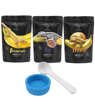 Gecko Nutrition Zestaw 3 pokarmy 50g + miseczka niebieska + łyżeczka-miarka