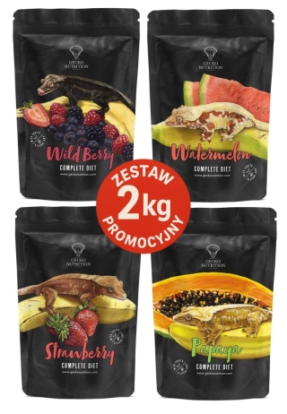 Gecko Nutrition Zestaw 2 kg: Owoce Leśne + Arbuz + Truskawka + Papaja