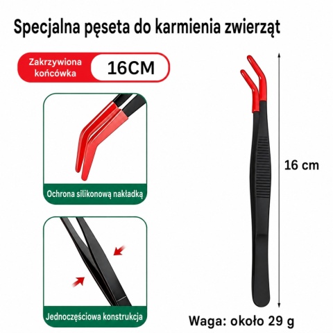 EXO PLANET Pęseta Terrarystyczna 16 cm zagięta z ogumioną końcówką - czarno-czerwona